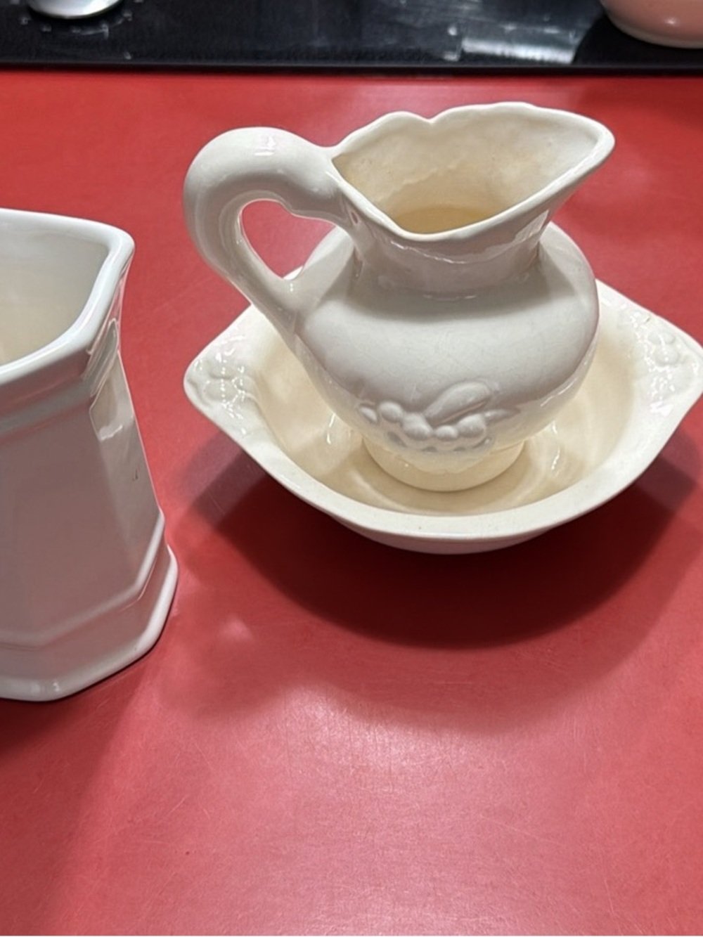 Cream Ceramic Pitcher and Bowl Set - Neutral Cream set of 3